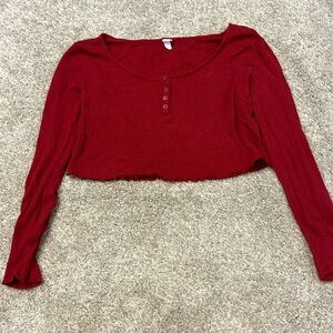 Ribbed red cropped long sleeve